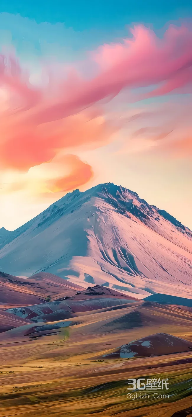 唯美梦幻雪山山峦·暖调黄昏风景手机壁纸1