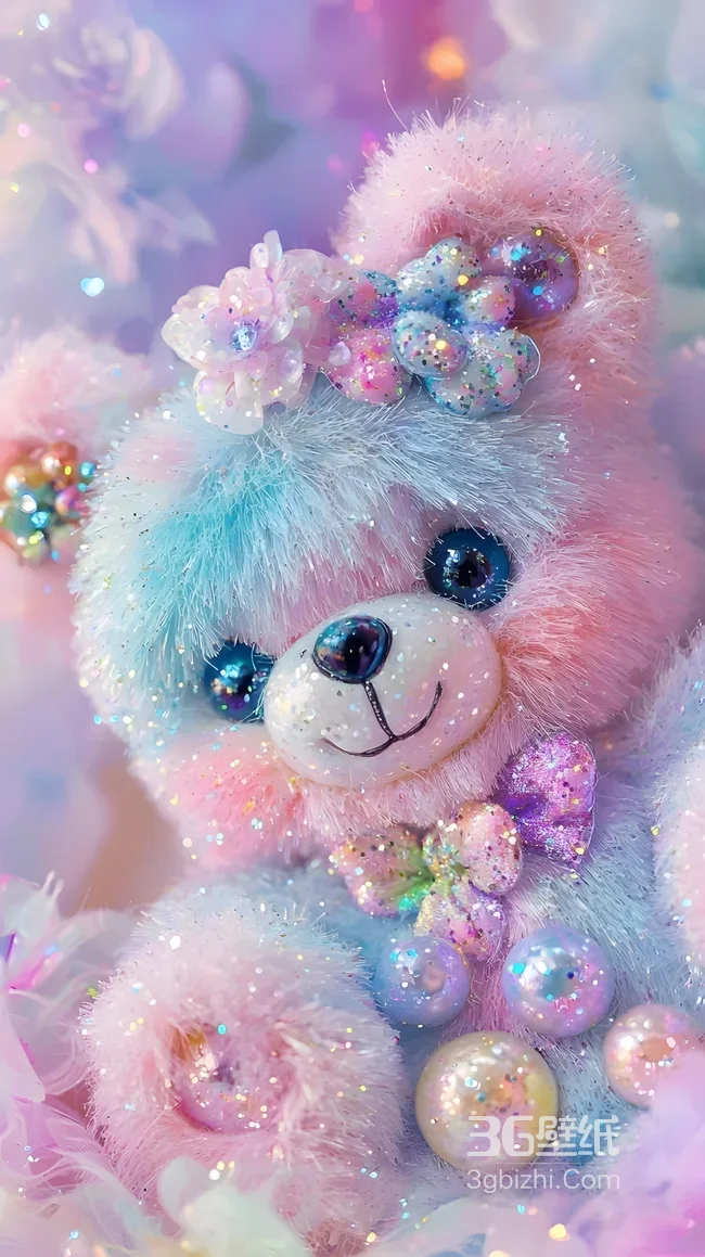 梦幻闪粉渐变毛绒熊·甜系少女心手机壁纸1