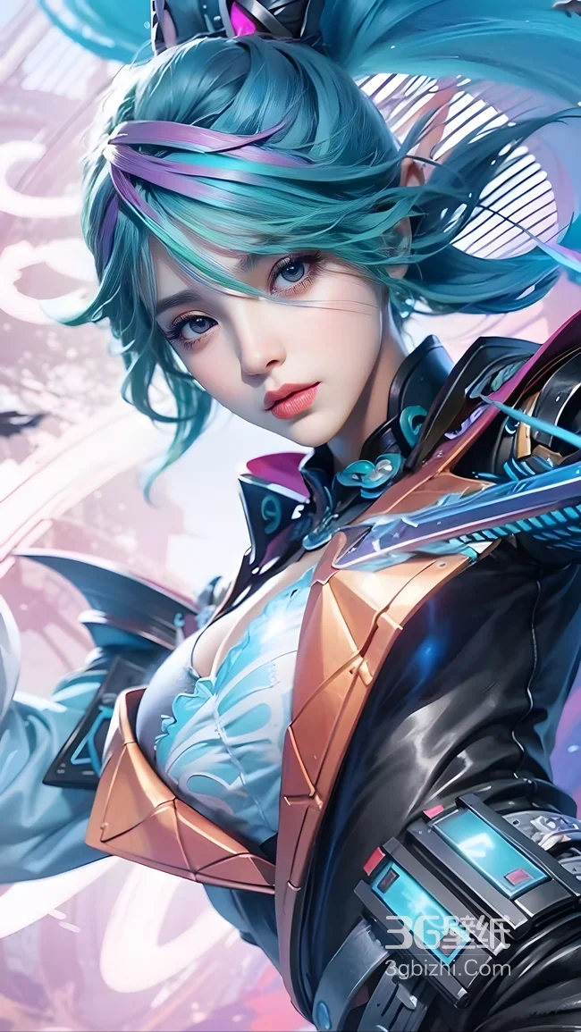 科技风游戏女角色·蓝发机甲造型 赛博朋克游戏壁纸1
