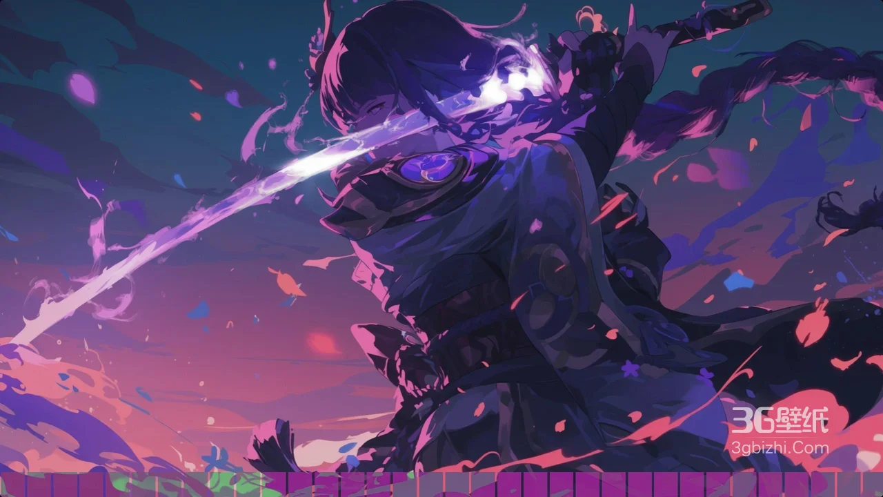 雷电将军·紫电剑舞 原神二次元炫彩战斗风高燃电脑壁纸1