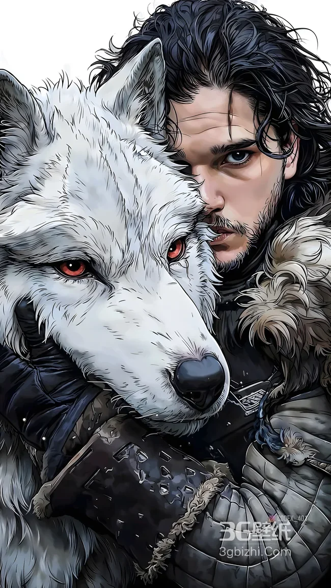 琼恩·雪诺·白灵相伴 写实漫画风《权力的游戏》影视壁纸1