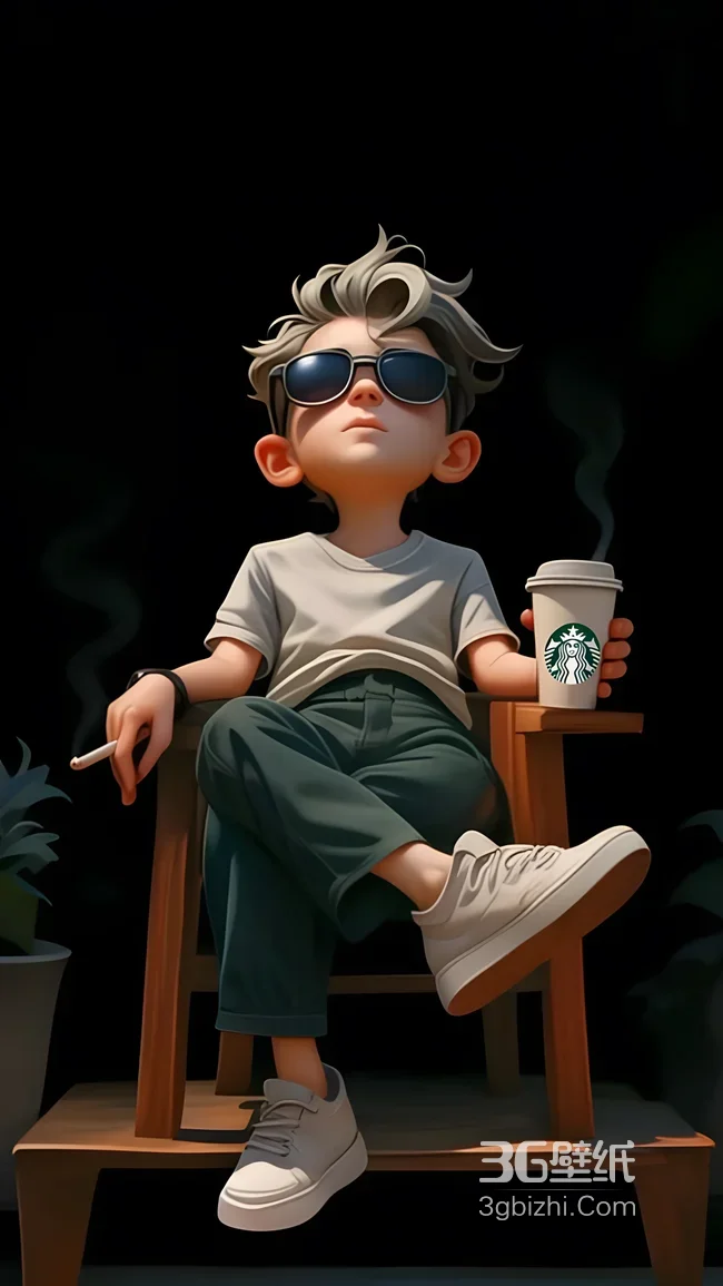 潮酷男孩·墨镜星巴克香烟·写实风 热门竖屏手机壁纸1