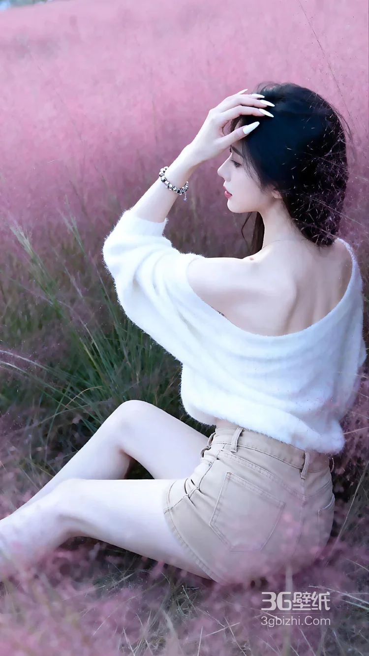 黑长直少女·粉黛草唯美风 仙气短裙高颜摄影图3