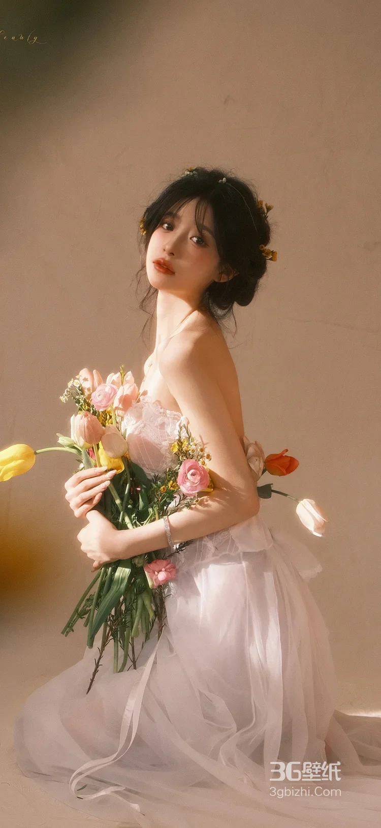 复古唯美花束少女 轻婚纱白纱裙清新艺术照1