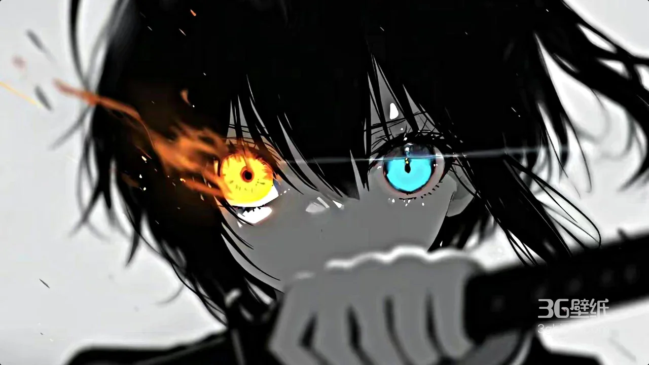 暗黑风角色·冰火异色瞳燃焰 高质感电脑壁纸1