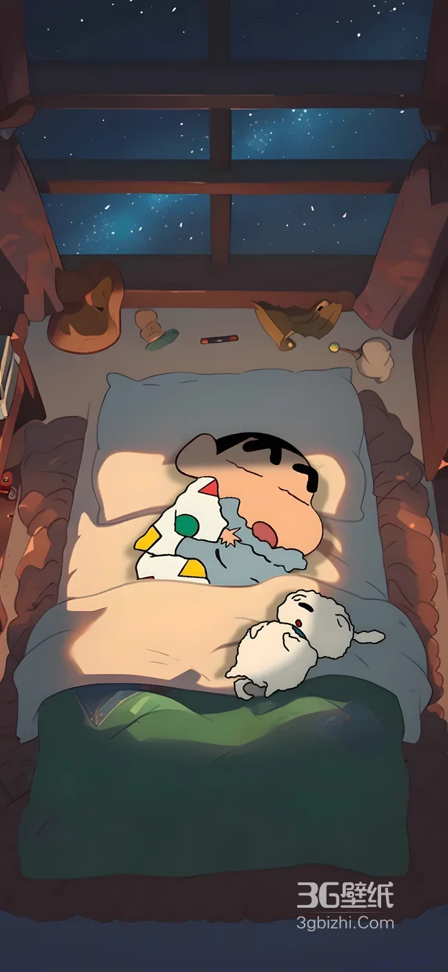 蜡笔小新·熟睡小白 日系治愈星空卧室 温馨壁纸1