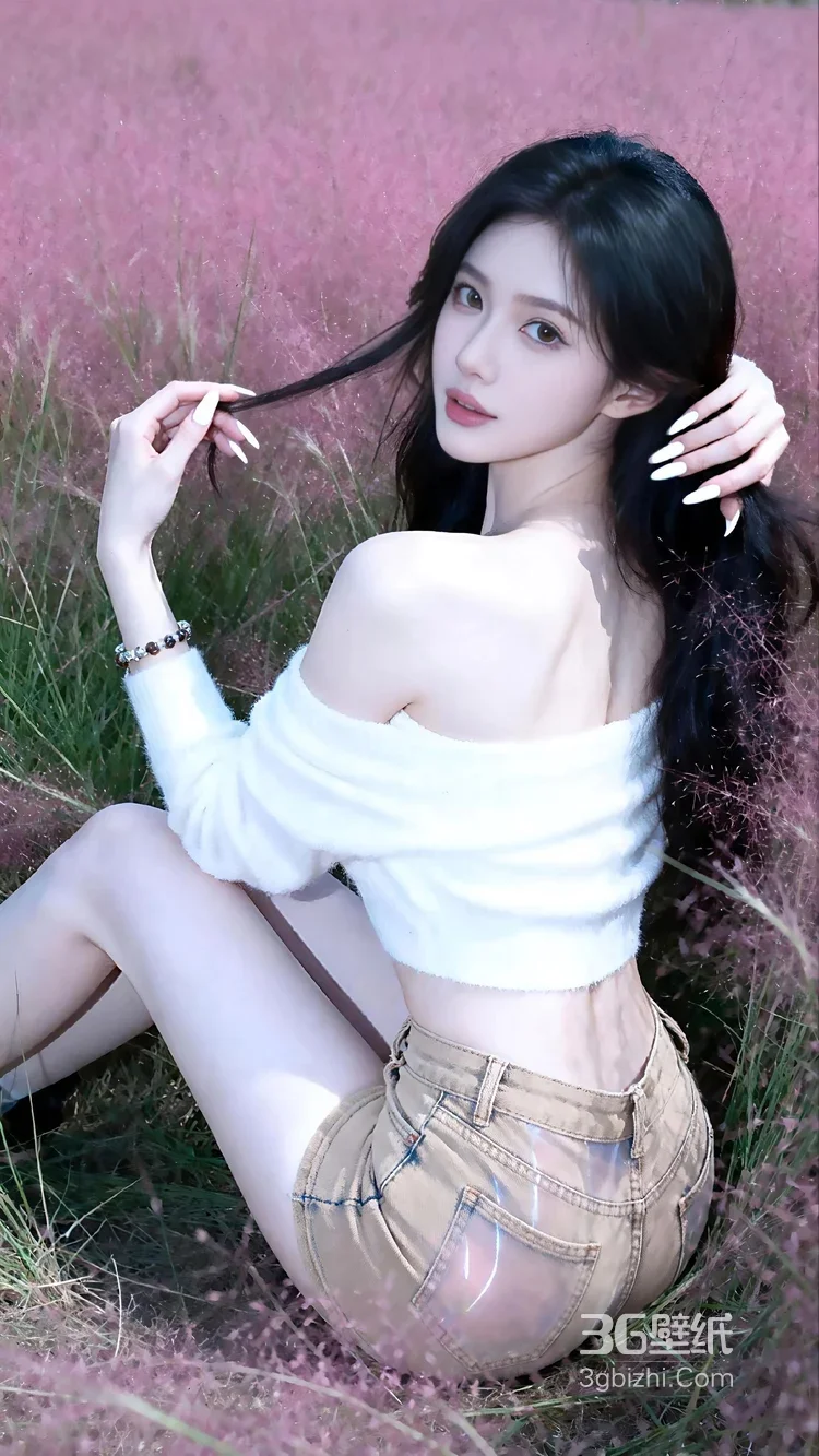 黑长直少女·粉黛草唯美风 仙气短裙高颜摄影图2