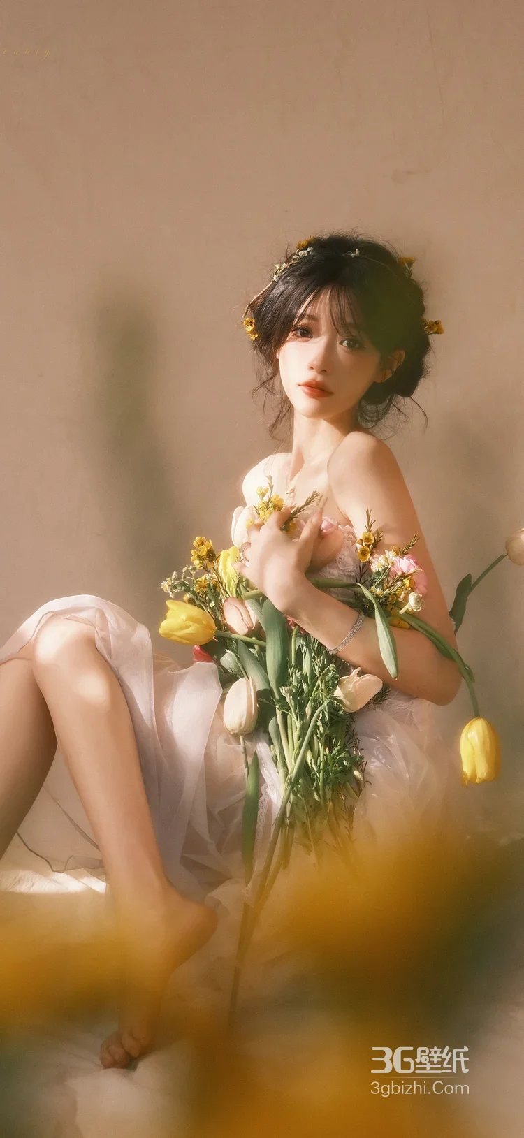 复古唯美花束少女 轻婚纱白纱裙清新艺术照5