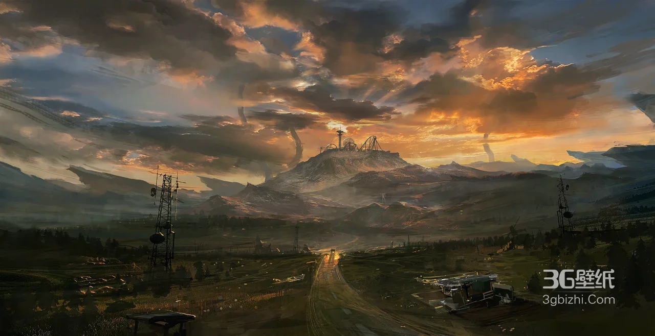 国漫《灵笼2》废土风远山公路场景·概念图电脑壁纸1