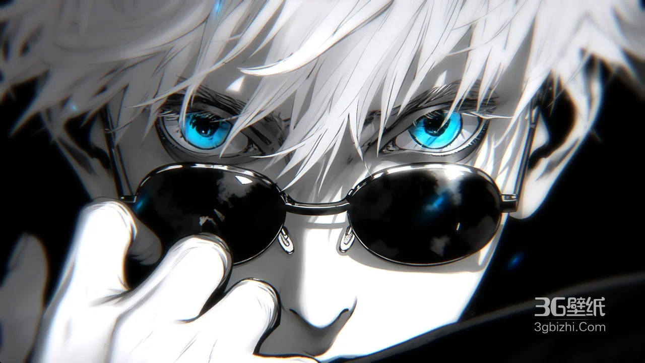 五条悟·苍蓝眼眸掀墨镜 暗黑手绘风 咒术回战电脑壁纸优选1