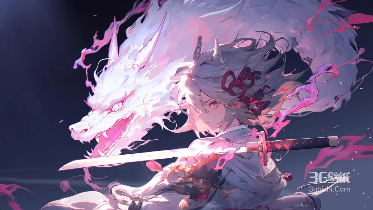 银发角娘·白龙共战 唯美二次元游戏宽屏壁纸1