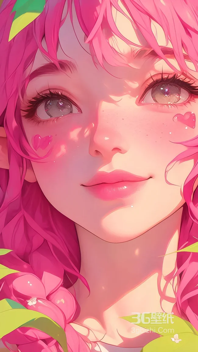 粉色卷发精灵耳少女·唯美二次元插画 高人气竖屏壁纸1