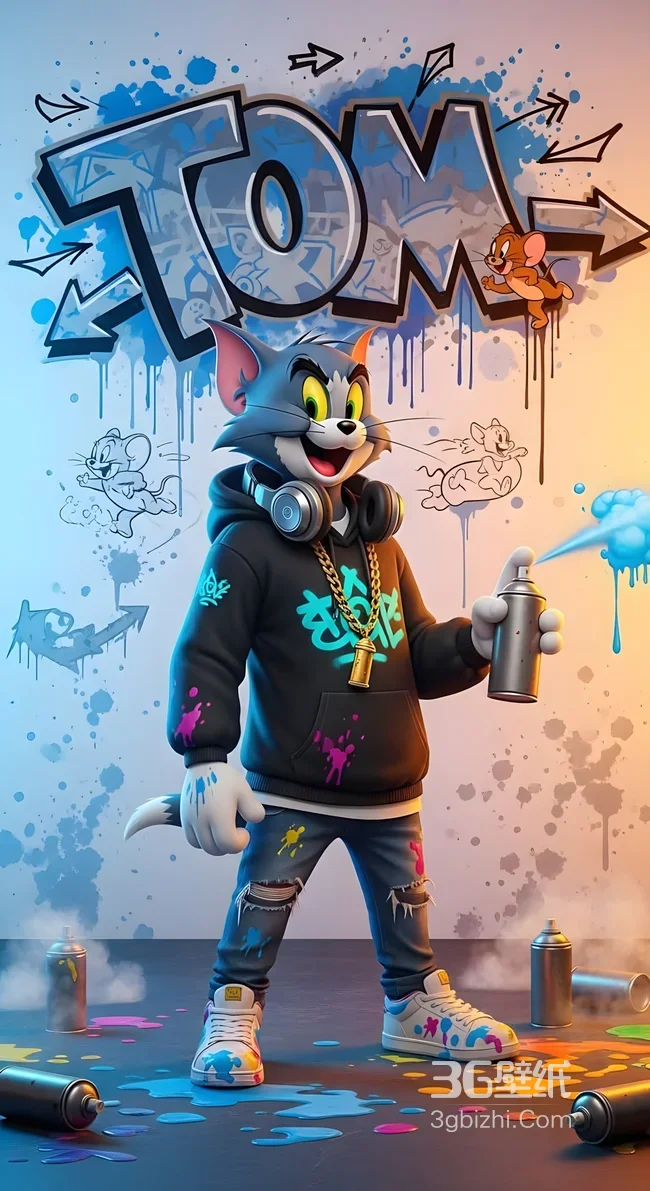 Tom（猫和老鼠）街头涂鸦潮流装扮手机壁纸（高人气动漫壁纸）1