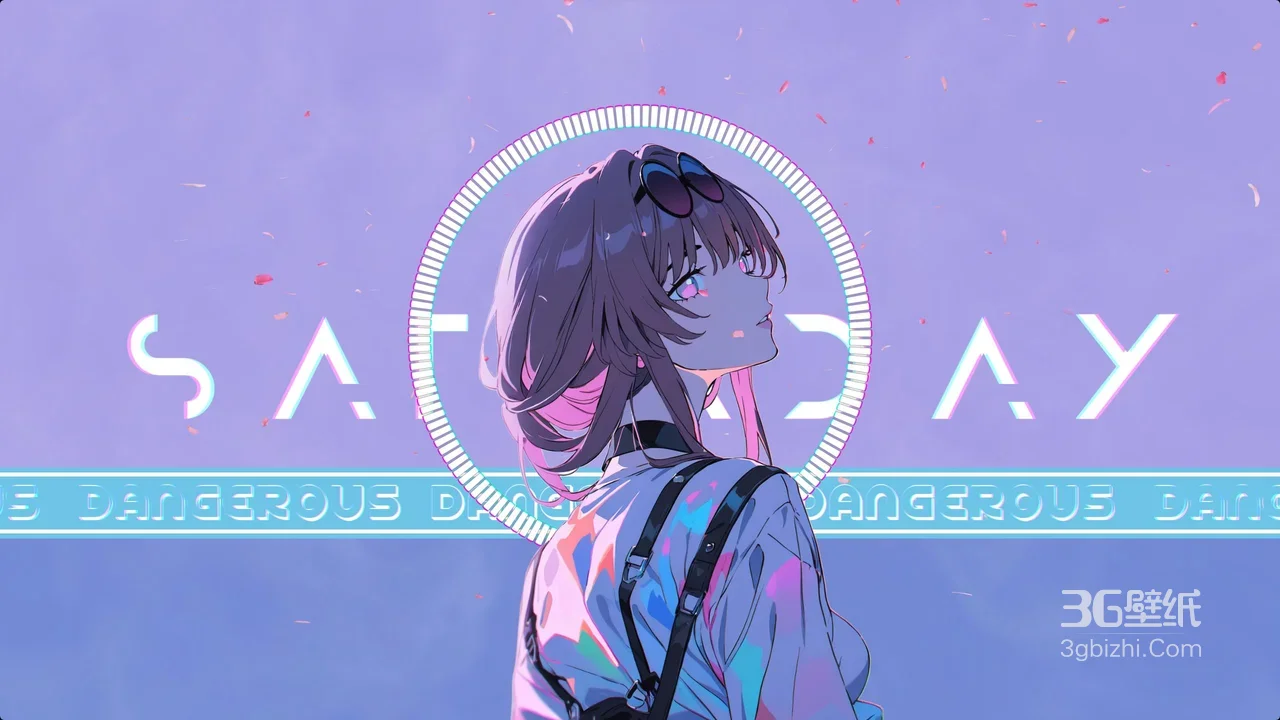 女孩·墨镜渐变发色 赛博霓虹风原创插画 赛博风电脑壁纸1