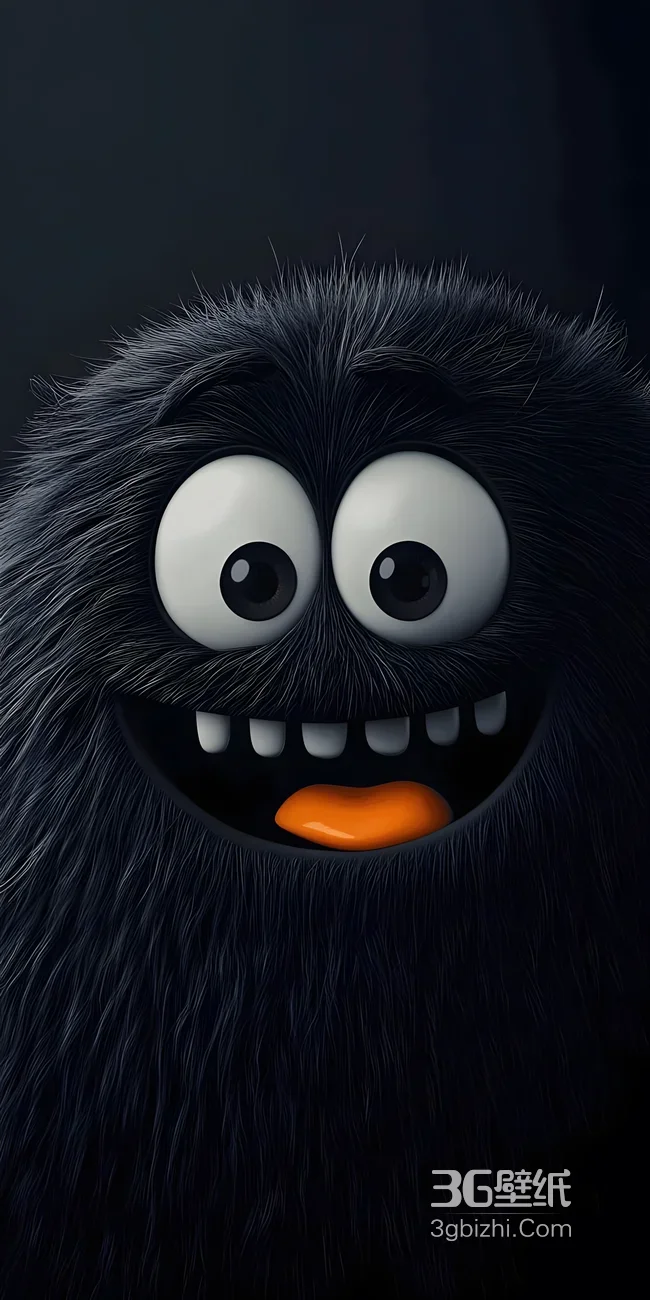 黑色毛绒卡通怪·暗黑可爱风 趣味搞怪手机壁纸1