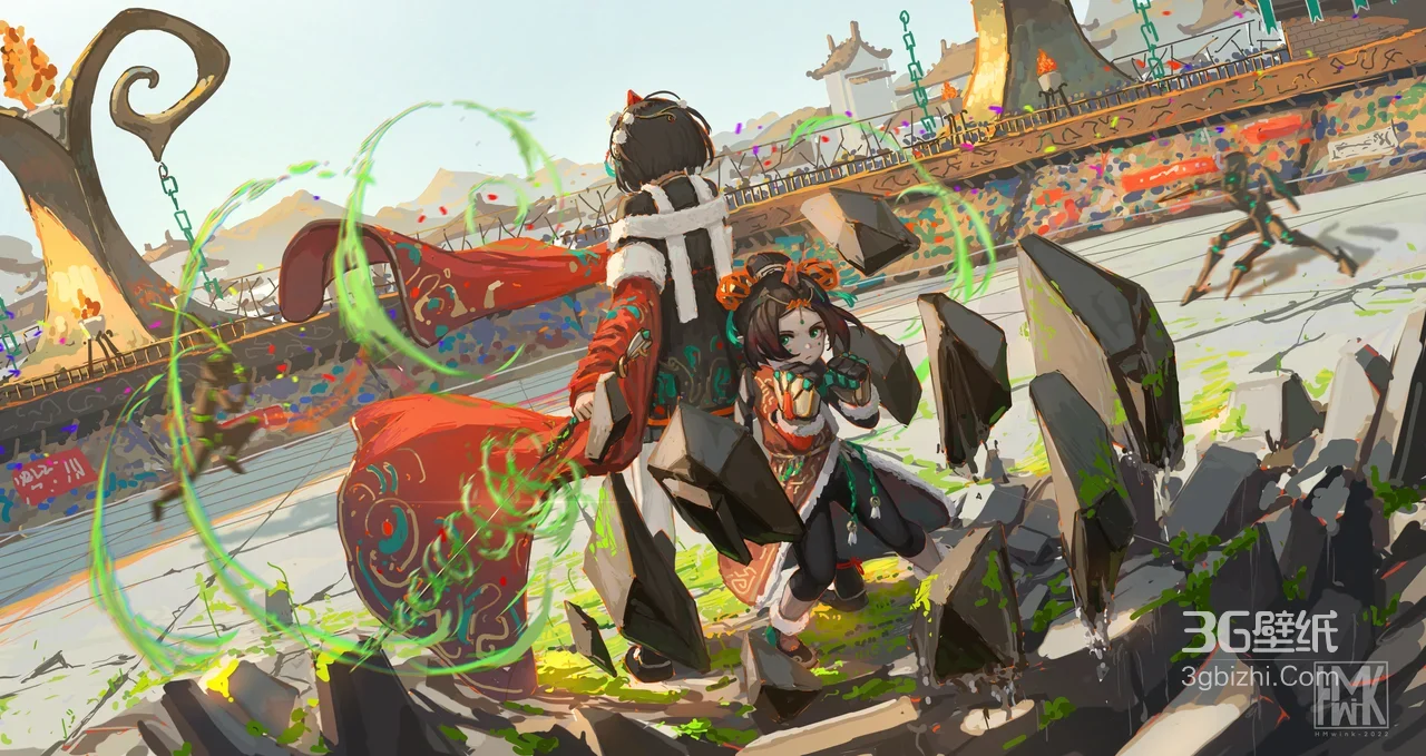 国漫古风战斗角色·岩石操控 宽屏电脑壁纸 ###1