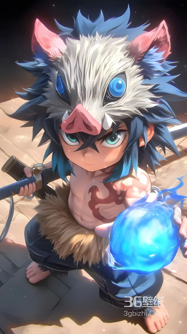 嘴平伊之助·Q版猪面持剑（鬼灭之刃二次元动漫手机壁纸热门款）1