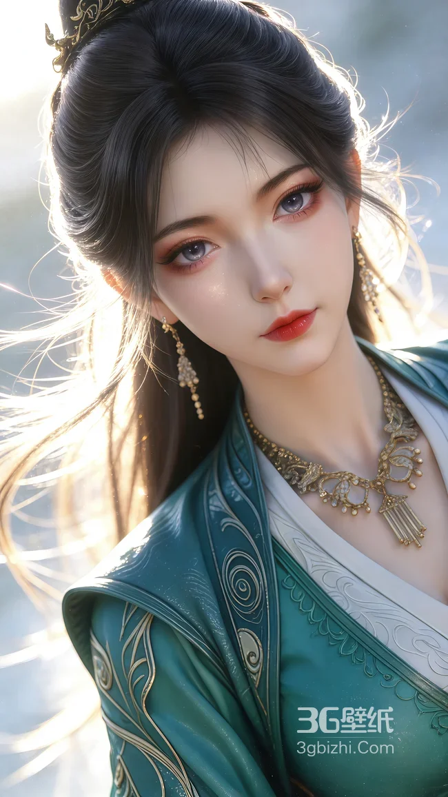 古风仙侠美女慕沛灵·绿衣金饰 仙气氛围感手机壁纸1