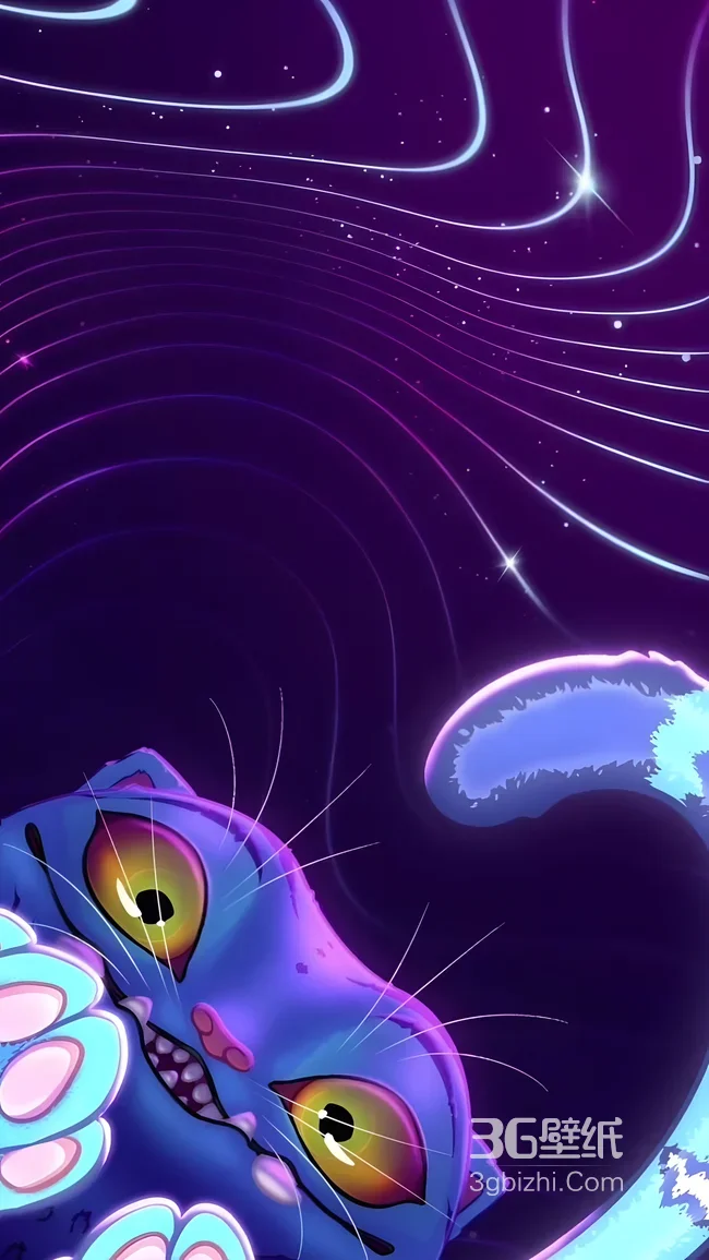 柴郡猫·霓虹迷幻 爱丽丝梦游仙境风格赛博朋克壁纸1