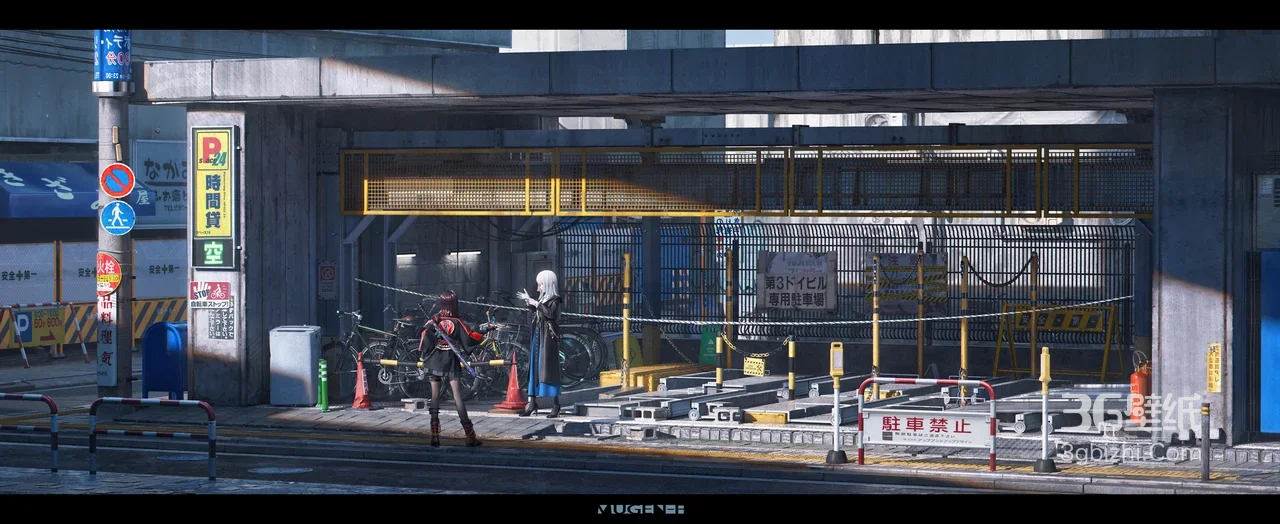 二次元写实都市停车场·游戏《绝区零》风格角色互动车机宽屏壁纸1