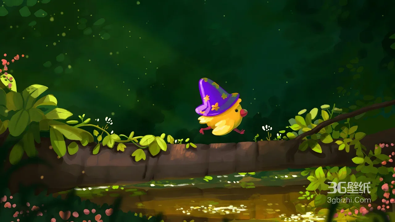 魔法帽小黄鸡·童话森林冒险 卡通游戏风电脑壁纸1