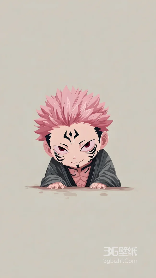 两面宿傩·Q版咒纹粉发 咒术回战日系二次元动漫壁纸1