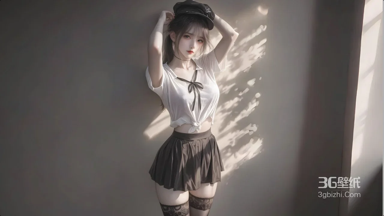 二次元JK美少女·蕾丝袜光影·唯美写实宽屏电脑壁纸1