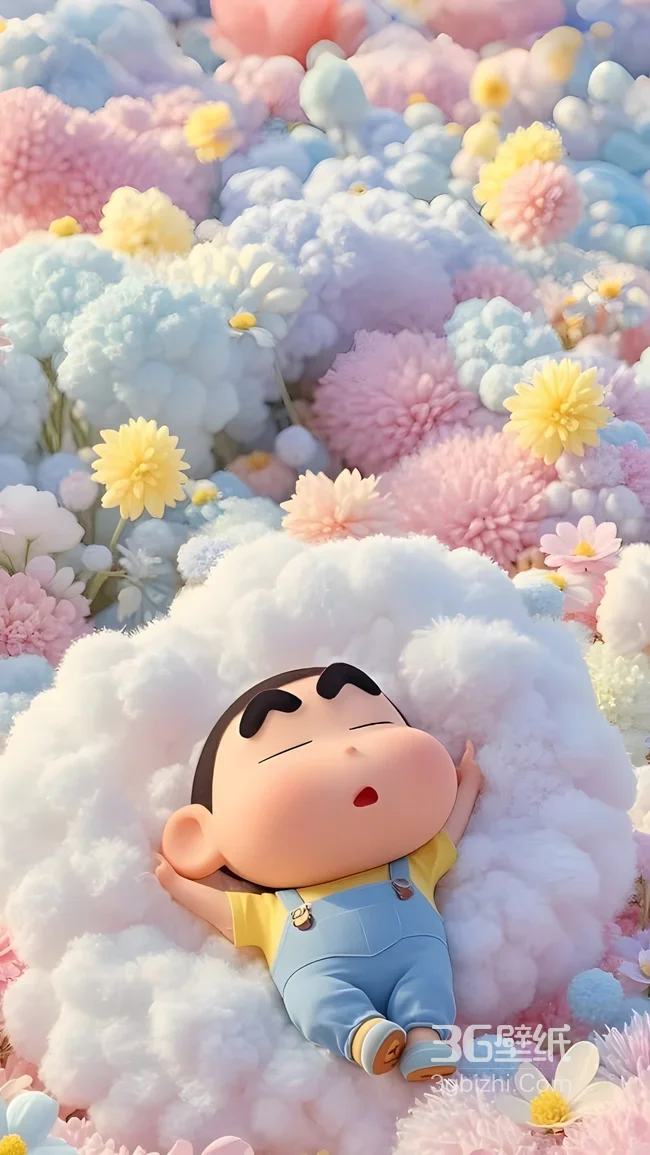 野原新之助·花簇云朵熟睡 唯美治愈 蜡笔小新动漫壁纸1