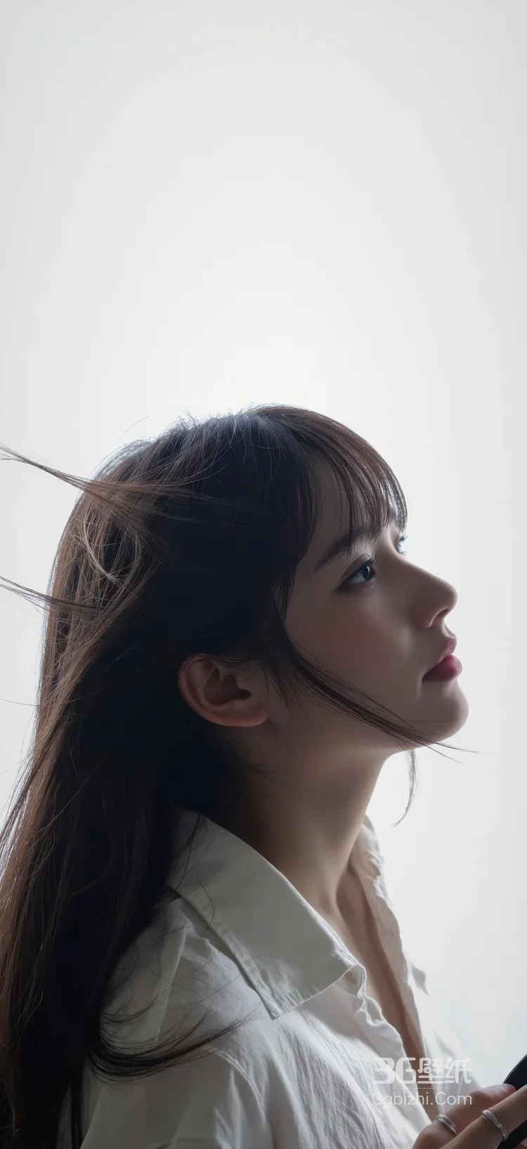 唯美氛围感女生·发丝飘动白衬衫侧颜 清新人像摄影1