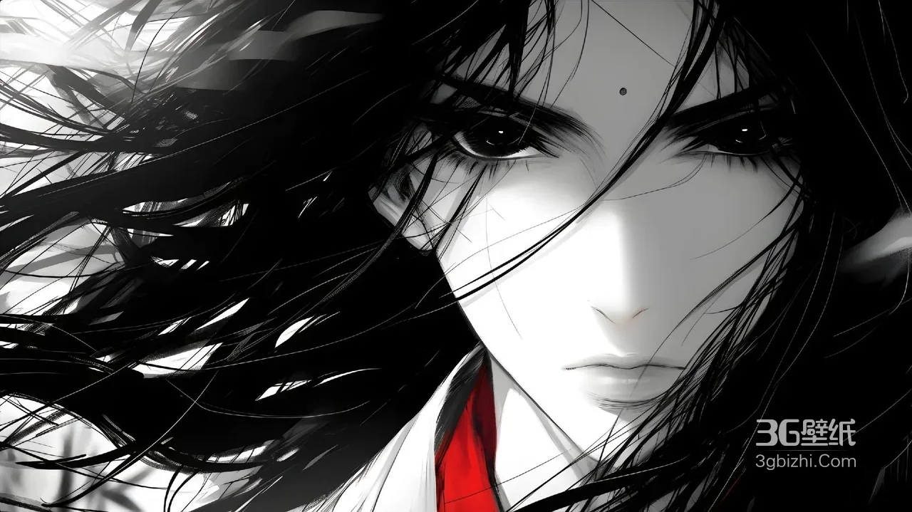 冷峻古风人物·黑发红衣·暗黑国风宽屏电脑壁纸1