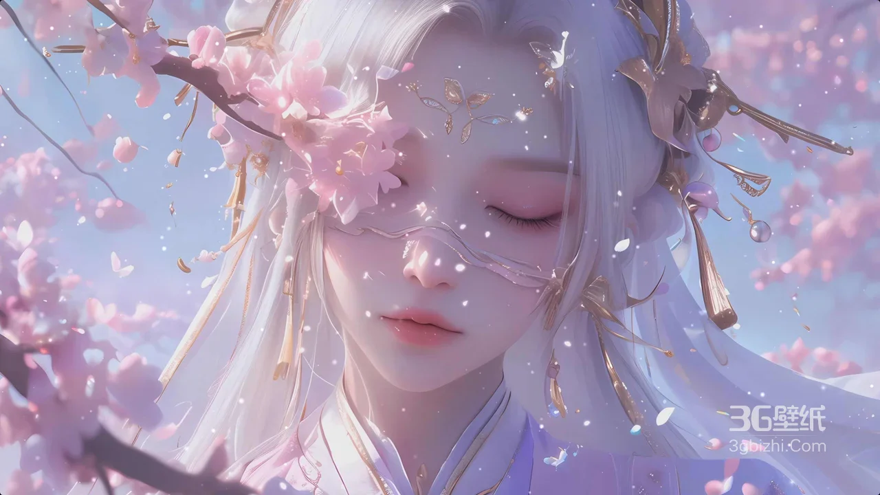 古风白衣蒙眼女子·樱花萦绕 国风唯美游戏电脑壁纸1