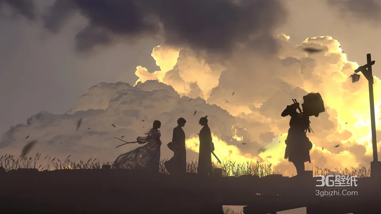 国风古风人物剪影·黄昏草野 唯美国漫游戏场景壁纸1