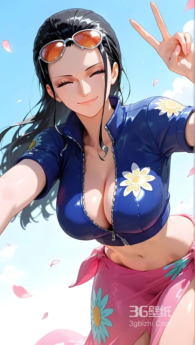 妮可·罗宾（航海王）花饰潮装墨镜 二次元活力壁纸（航海王角色壁纸）1