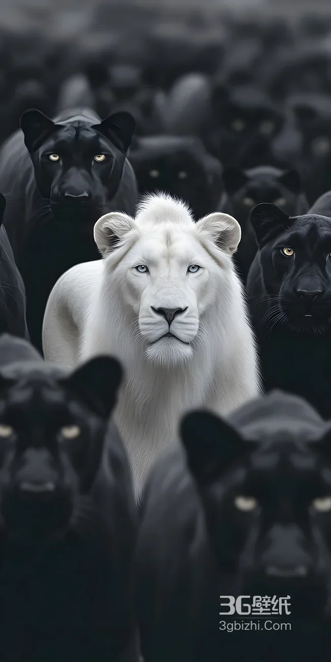 白狮·威严统领 黑豹群暗黑风 超酷动物壁纸1