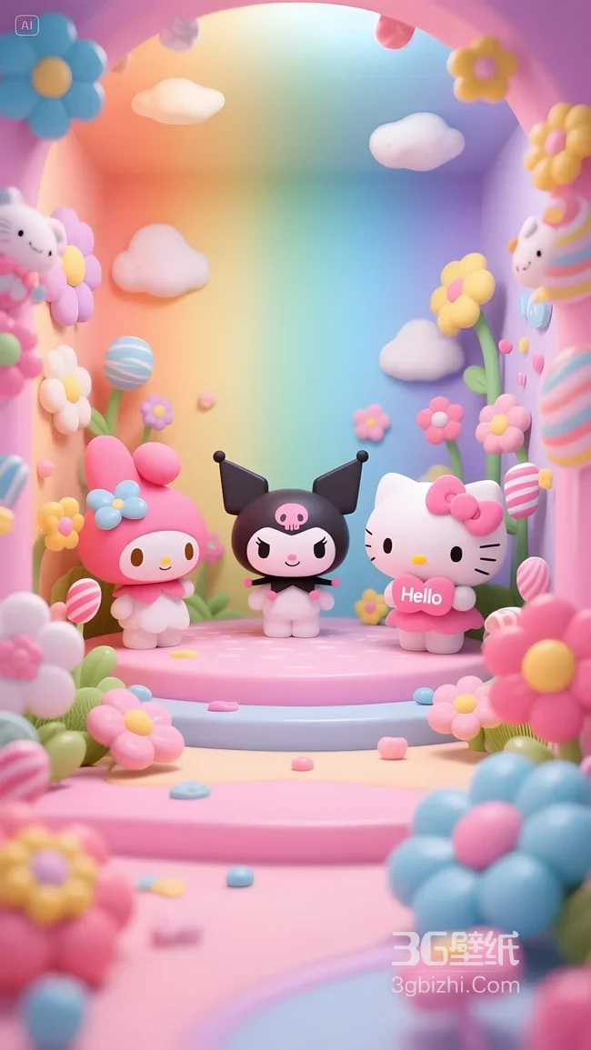 美乐蒂·库洛米·Hello Kitty 梦幻甜美风 三丽鸥卡通场景 高人气手机壁纸1