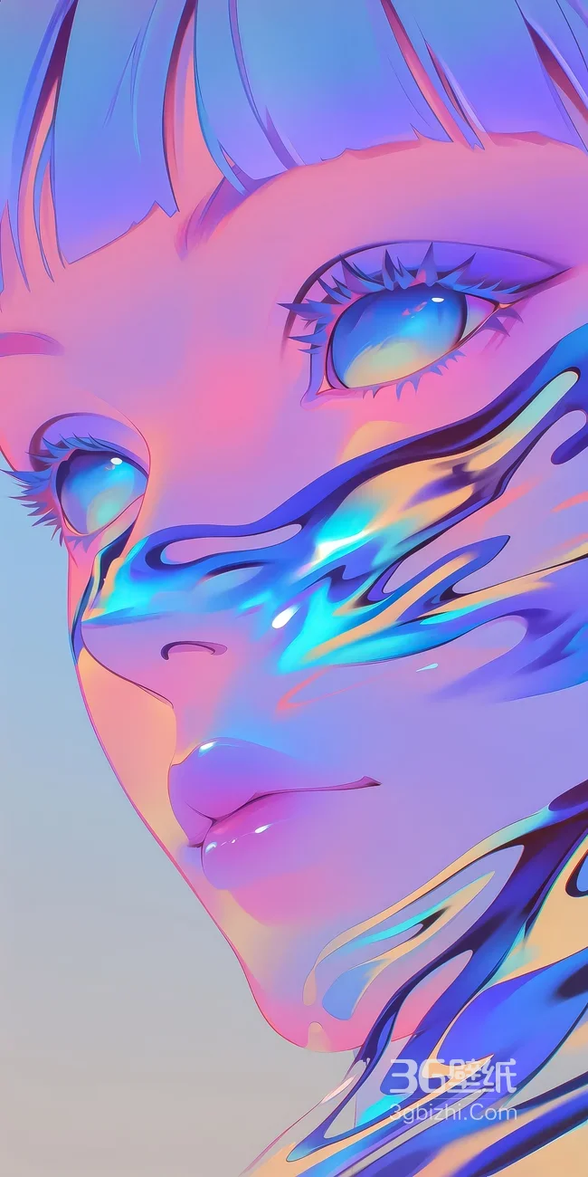 赛博风二次元少女·流体渐变唯美插画壁纸（赛博朋克少女壁纸）1