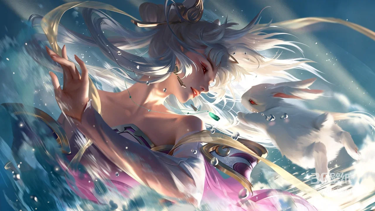 嫦娥·携玉兔 唯美国风 王者荣耀宽屏游戏壁纸1