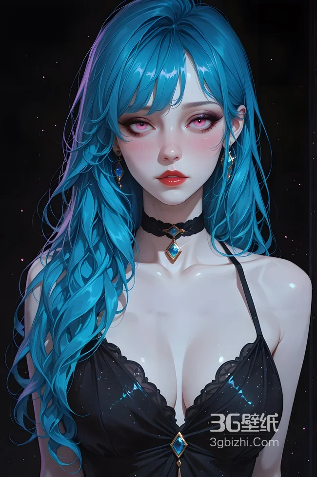 蓝发绮丽美少女·二次元精致风·原创 冷艳氛围感手机壁纸1