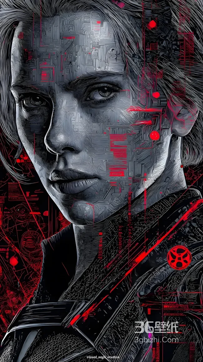 黑寡妇·机械纹路 赛博朋克风漫威影视手机壁纸（漫威英雄炫酷壁纸）1