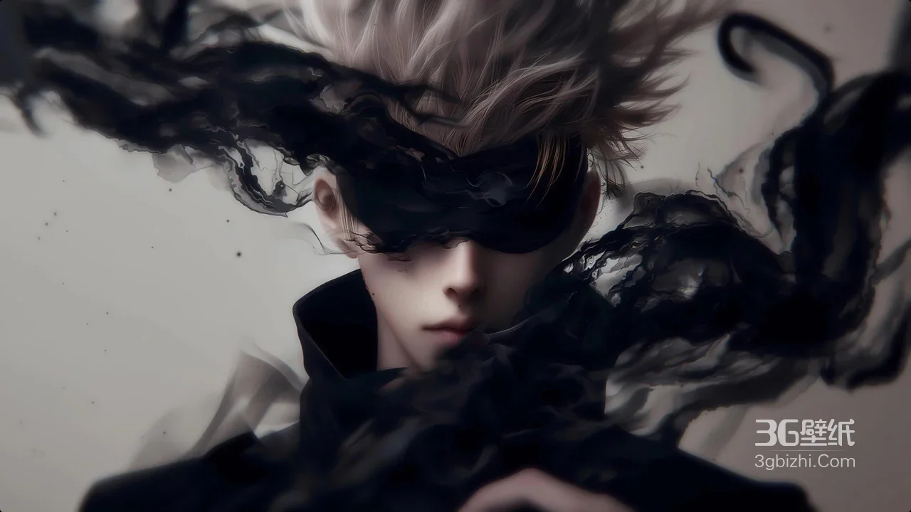 五条悟·黑焰缠绕 暗黑水墨风 咒术回战电脑壁纸精选1