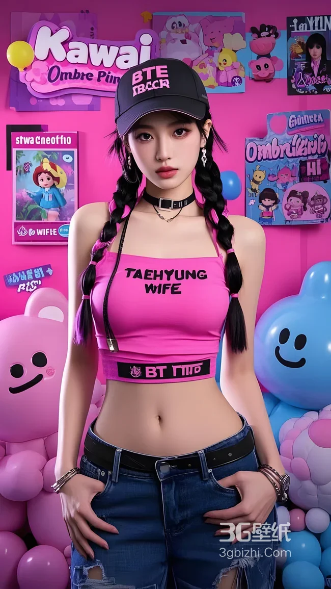 双麻花辫少女·TAEHYUNG WIFE穿搭 Kawaii甜酷风手机壁纸1