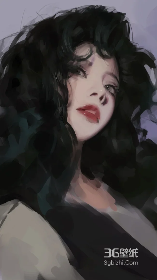 卷发女子·写实艺术风原创插画 氛围感手机壁纸精选1