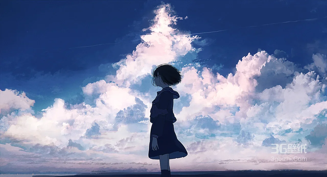 水手服短发少女 唯美二次元云海 电脑壁纸高人气款1