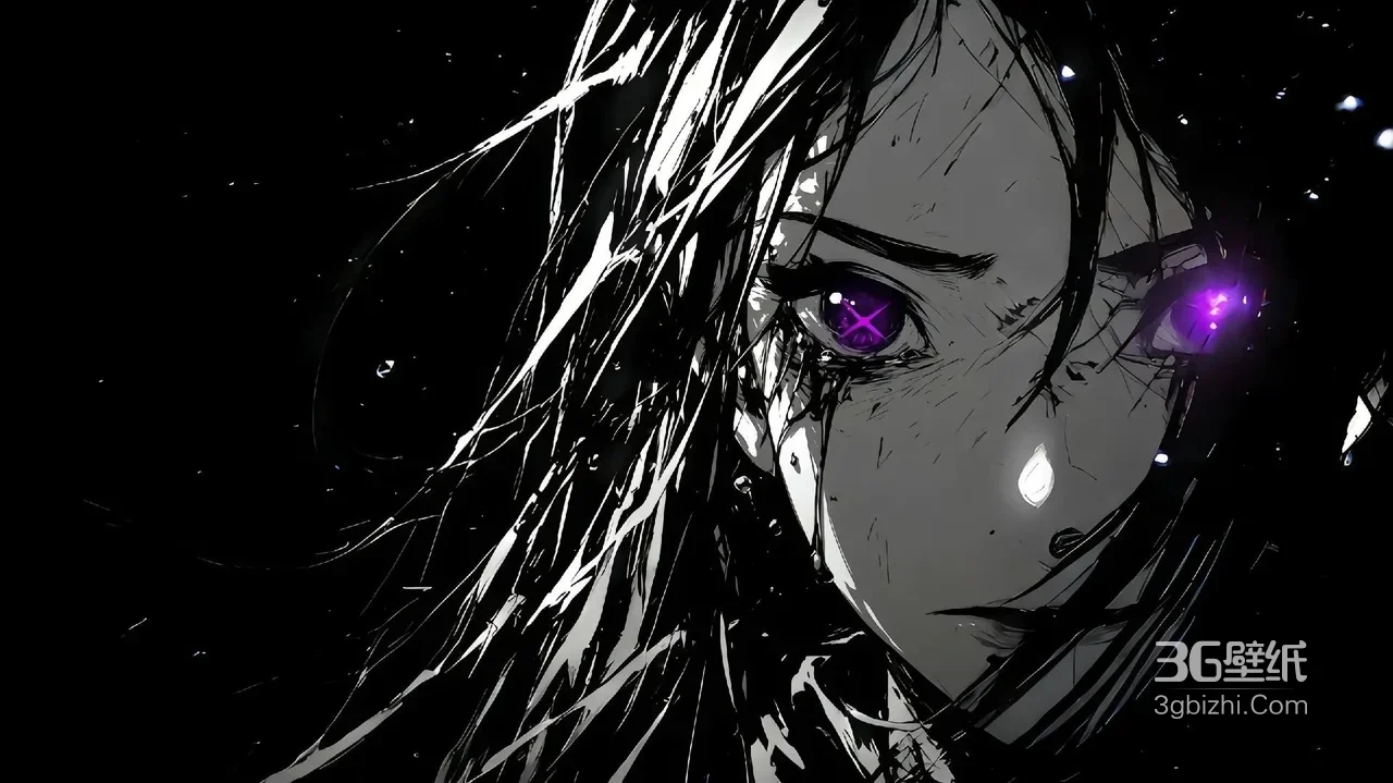 暗黑手绘二次元人物·紫瞳泣泪 高质感电脑壁纸1