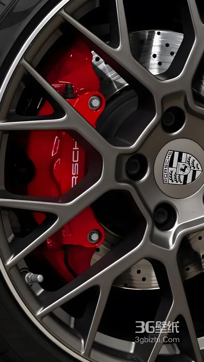 保时捷·红色卡钳轮毂·写实机械风 高质感汽车细节壁纸1