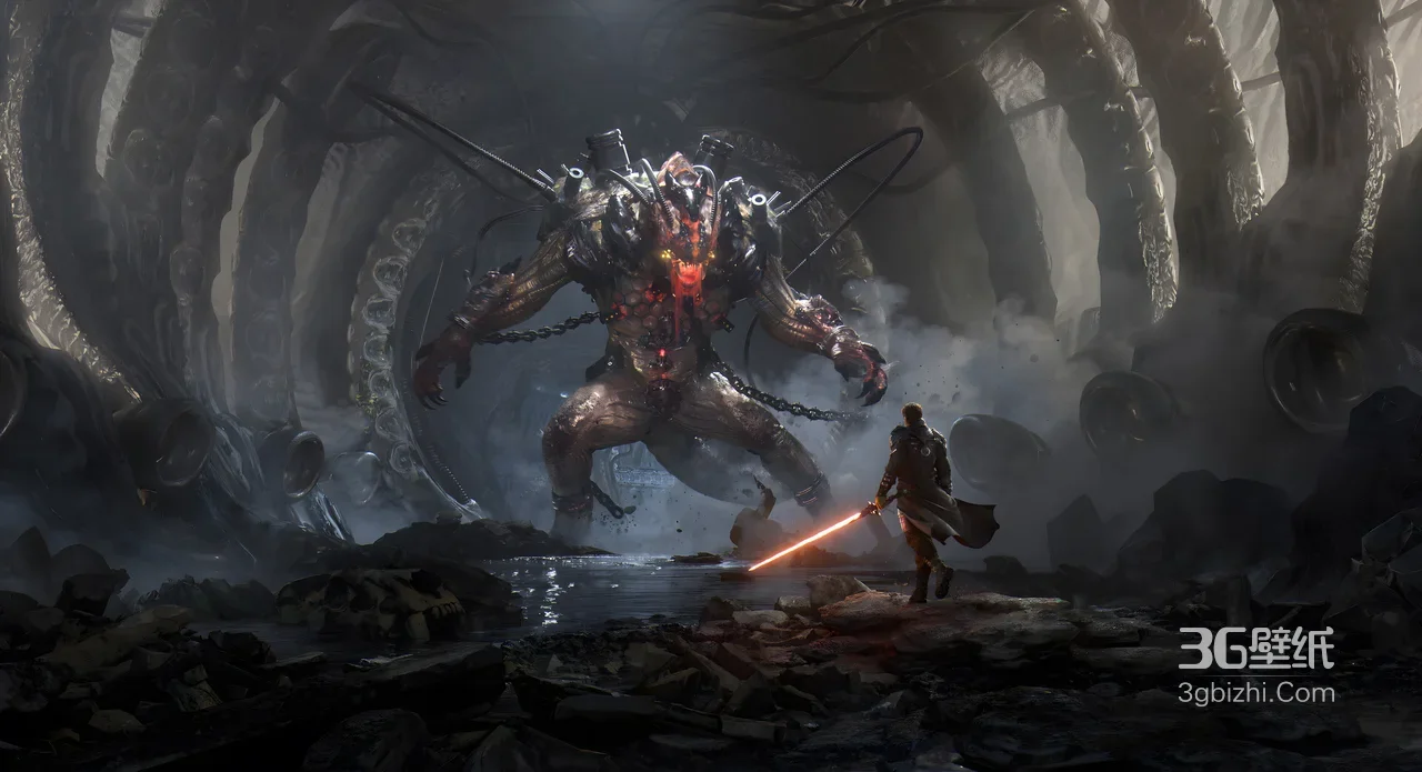 光剑战士对决机械怪物·暗黑科幻游戏风 高燃战斗电脑壁纸1