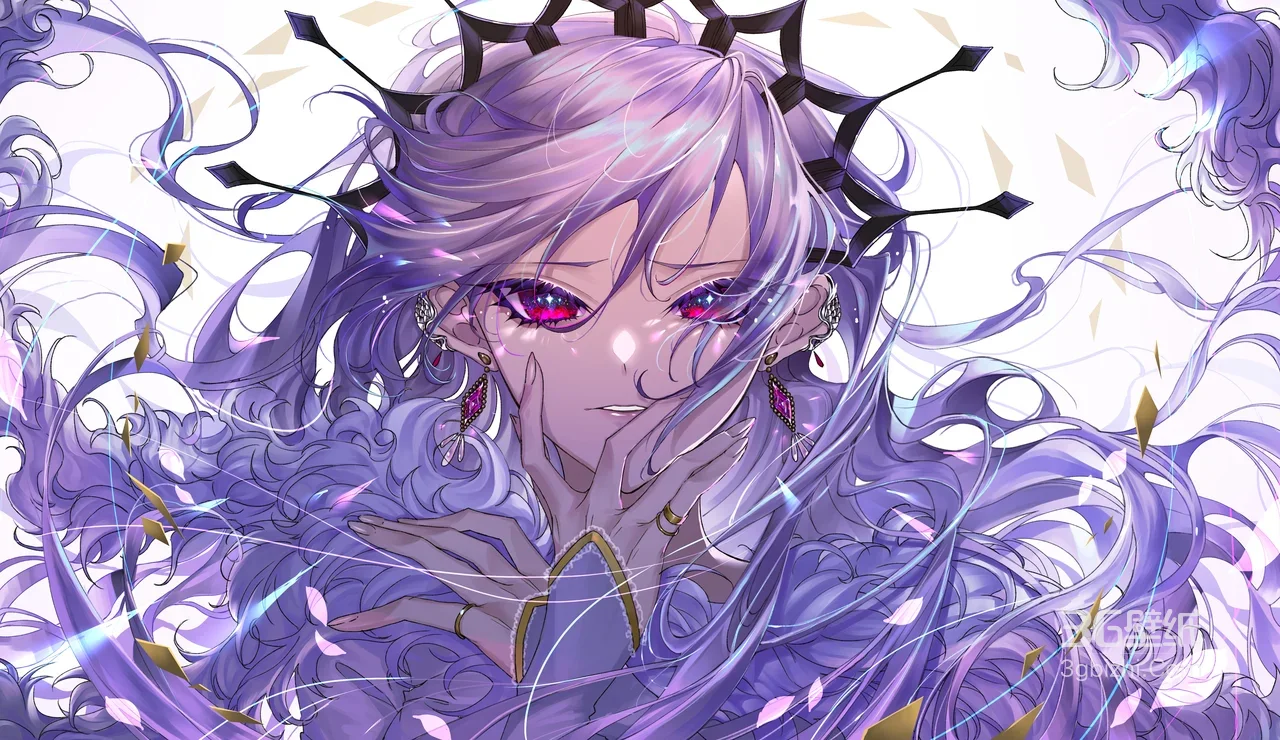 紫发红瞳少女·唯美二次元动漫电脑壁纸 梦幻卷发角色1