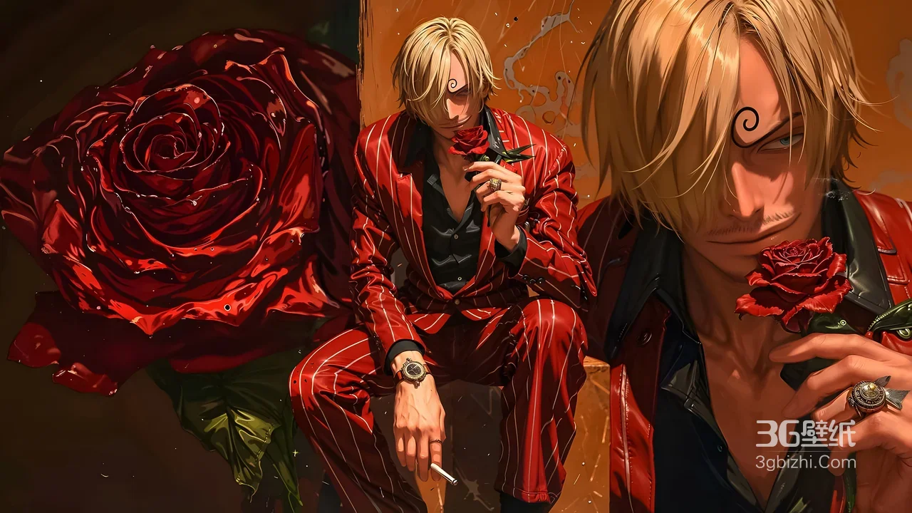 海贼王山治·红西装玫瑰 写实动漫宽屏壁纸1