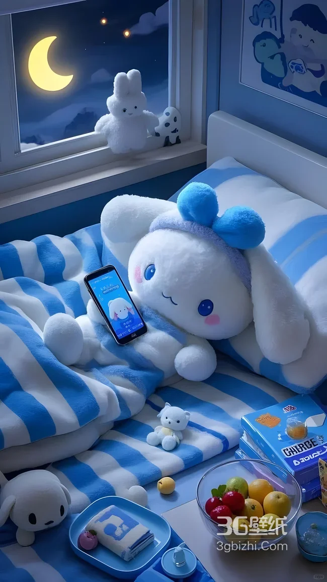玉桂狗·蓝白治愈系卧室 三丽鸥萌系手机壁纸1