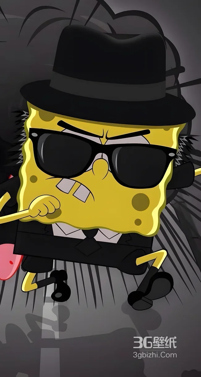 海绵宝宝·墨镜礼帽黑帮风 暗黑系海绵宝宝热门动漫角色壁纸1